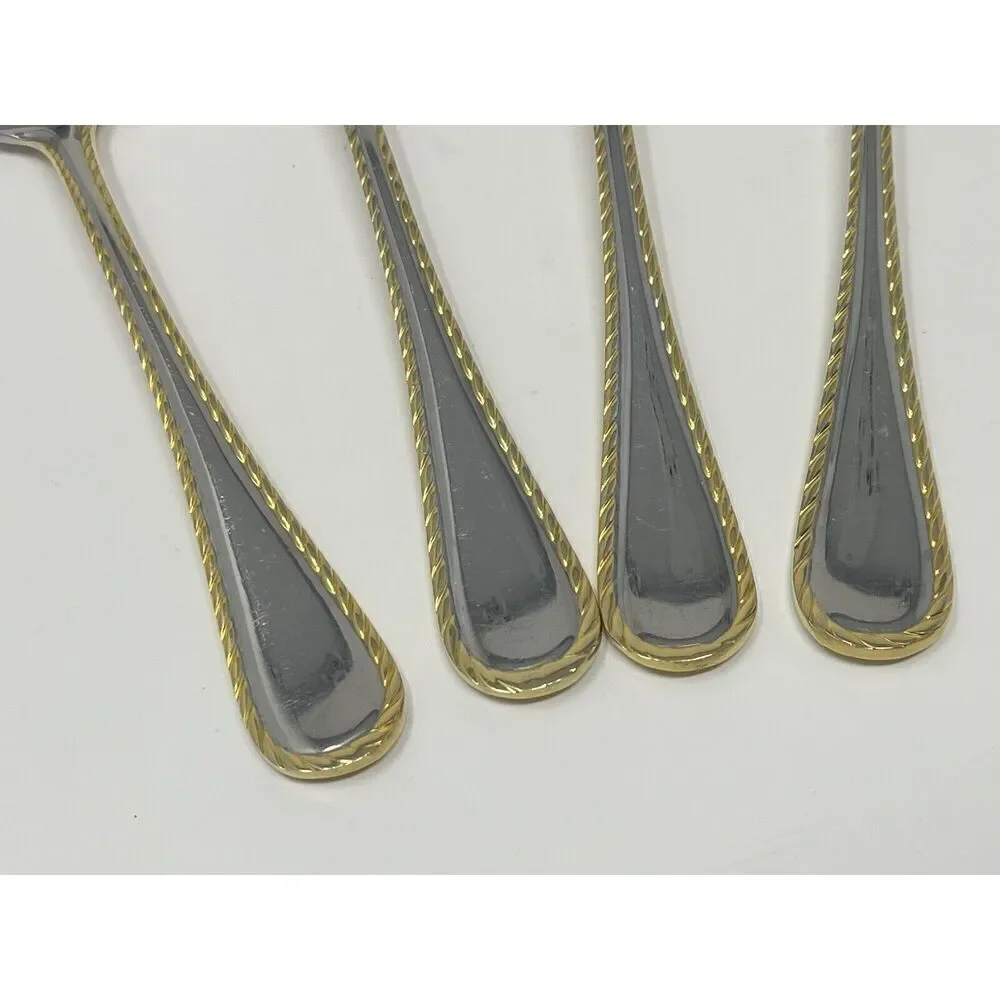Oneida GOLDEN BELMONT Stainless Rope Edge Gold Accent Teaspoons 6” Set Of 4
